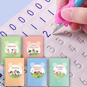 Reusable Handwriting Workbooks,Magic Copybook,Magic Copy Books for Kids Copying Exercises, to Help Children Improve Their Handwriting Ink Practice Age 3-8 ​Calligraphy(5 Books with Pens)