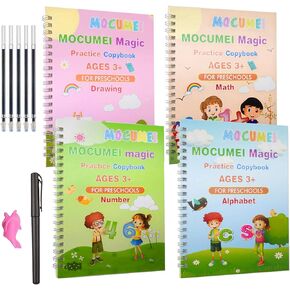 4 Pack Magic Practice Copybook for Kids,Handwriting Practice for Kids,Children Magic Copybook,Reusable Copybook Preschool for Kids Age 3-8 ​Calligraphy