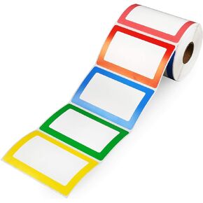 LotFancy Name Tag Stickers, 500pc Plain Labels, 1 Roll, 5 Colors, 3.5" x 2.25", Adhesive Tags with Perforated Line for School Office Home
