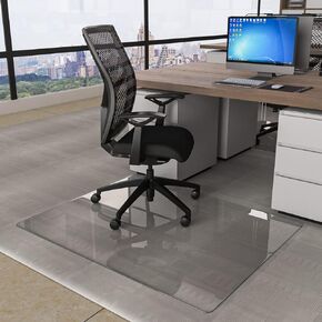 CONGUILIAO Glass Chair Mat, 46" x 55" Tempered Glass Office Chair Mat for Carpeted or Hardwood Floors, Computer Chair Mat Floor Protector Mat, Effortless Rolling, Easy to Clean (Transparent)