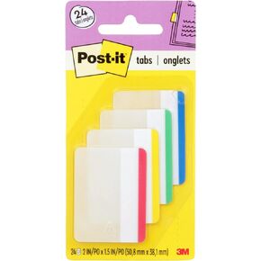 Post-it Tabs, 2 in, Lined, Assorted Primary Colors, 6 Tabs/Color, 4 Colors, 24 Tabs/Pack (686F-1)