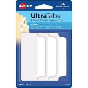 علامات تبويب Avery Filing Ultra، 3 بوصة × 1.5 بوصة، قابلة للكتابة على الجانبين، أحمر/أزرق/أخضر، 24 علامة تبويب ملفات قابلة لإعادة تعيين موضعها (74775) in Kuwait