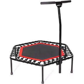 sportplus+ Indoor Trampoline, Blue/Green/Red, Rebounder Home Fitness Trampoline with Height Adjustable Bar