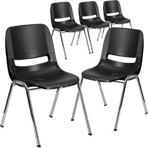 Flash Furniture HERCULES Series 440 lb. Capacity Kid's Black Ergonomic Shell Stack Chair with Black Frame and 14" Seat Height