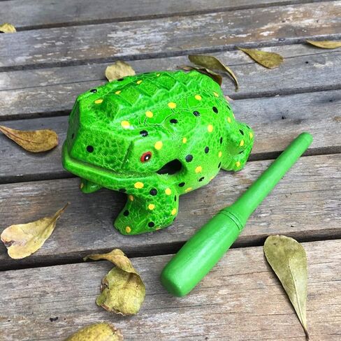 Cozinest متوسط ​​6 بوصة ضفدع خشبي Guiro Rasp قرع آلة موسيقية لهجة كتلة خشبية أدوات قرع يدوية منتجات من تايلاند Lucky Frog لديكور المنزل والمكتب (بني) in Kuwait