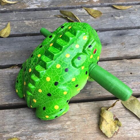 Cozinest متوسط ​​6 بوصة ضفدع خشبي Guiro Rasp قرع آلة موسيقية لهجة كتلة خشبية أدوات قرع يدوية منتجات من تايلاند Lucky Frog لديكور المنزل والمكتب (بني) in Kuwait