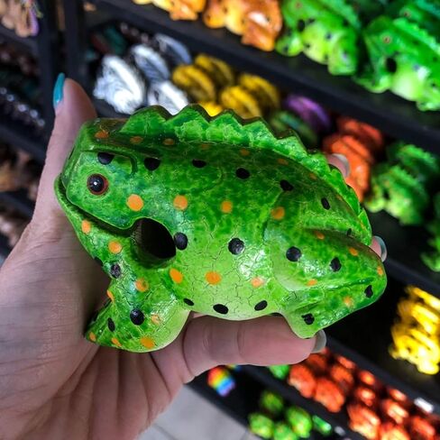 Cozinest متوسط ​​6 بوصة ضفدع خشبي Guiro Rasp قرع آلة موسيقية لهجة كتلة خشبية أدوات قرع يدوية منتجات من تايلاند Lucky Frog لديكور المنزل والمكتب (بني) in Kuwait