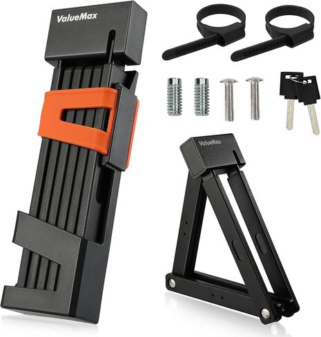 قفل دراجة قابل للطي من فاليو ماكس، قفل آمن عالي التحمل مضاد للسرقة، مع مفتاحين من الفولاذ المقاوم للصدأ ودعامة تثبيت للدراجات/الدراجات النارية/الدراجات البخارية/الأبواب القابلة للطي، لون أسود in Kuwait