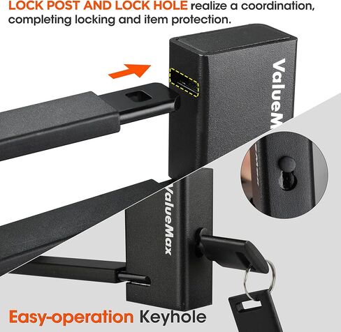 قفل دراجة قابل للطي من فاليو ماكس، قفل آمن عالي التحمل مضاد للسرقة، مع مفتاحين من الفولاذ المقاوم للصدأ ودعامة تثبيت للدراجات/الدراجات النارية/الدراجات البخارية/الأبواب القابلة للطي، لون أسود in Kuwait