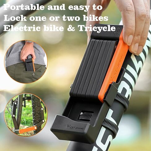 قفل دراجة مدمج قابل للطي، قفل سلسلة دراجات مضاد للسرقة، مع 3 مفاتيح ودعامة تثبيت، قفل دراجة كهربائية أمان فولاذي خاص، 24.8 بوصة، للدراجات البخارية، والأبواب القابلة للطي in Kuwait