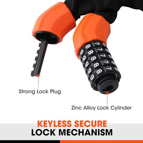 قفل سلسلة الدراجة ValueMax 3.2FT، رمز مجموعة قابل لإعادة الضبط مكون من 5 أرقام، قفل سلسلة دراجة عالي التحمل مضاد للسرقة، للدراجات / الدراجات النارية / الدراجات البخارية / الأبواب القابلة للطي، أسود + برتقالي اللون in Kuwait