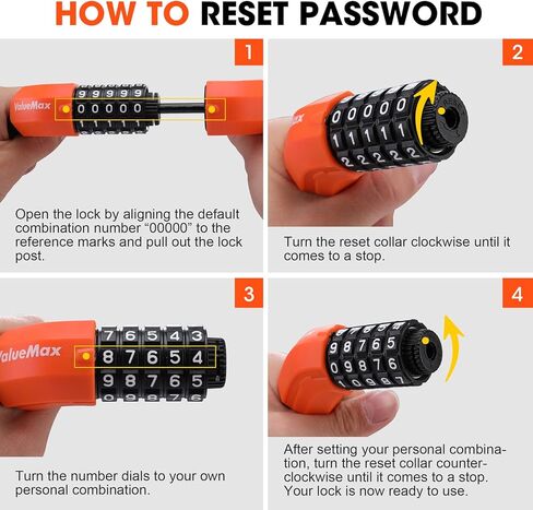 قفل سلسلة الدراجة ValueMax 3.2FT، رمز مجموعة قابل لإعادة الضبط مكون من 5 أرقام، قفل سلسلة دراجة عالي التحمل مضاد للسرقة، للدراجات / الدراجات النارية / الدراجات البخارية / الأبواب القابلة للطي، أسود + برتقالي اللون in Kuwait