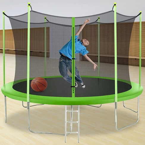 8FT 10FT 12FT 14FT Trampoline with Enclosure Net Outdoor Jump Rectangle Trampoline - ASTM Approved-Combo Bounce Exercise Trampoline PVC Spring Cover Padding for Kids and Adults in Kuwait