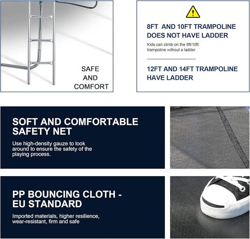 8FT 10FT 12FT 14FT Trampoline with Enclosure Net Outdoor Jump Rectangle Trampoline - ASTM Approved-Combo Bounce Exercise Trampoline PVC Spring Cover Padding for Kids and Adults in Kuwait