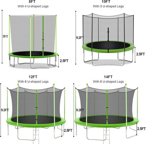8FT 10FT 12FT 14FT Trampoline with Enclosure Net Outdoor Jump Rectangle Trampoline - ASTM Approved-Combo Bounce Exercise Trampoline PVC Spring Cover Padding for Kids and Adults in Kuwait