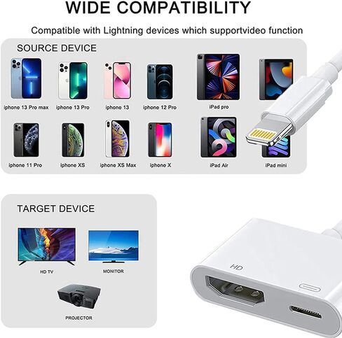 محول Lightning إلى HDMI [معتمد من Apple MFi]، محول شاشة 1080 بكسل مع منفذ شحن Lightning، محول iPhone إلى HDMI متوافق مع أجهزة iOS للتلفزيون/جهاز العرض/الشاشة in Kuwait