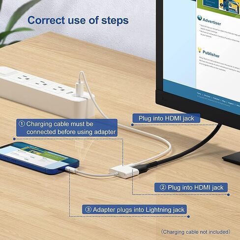 محول Lightning إلى HDMI [معتمد من Apple MFi]، محول شاشة 1080 بكسل مع منفذ شحن Lightning، محول iPhone إلى HDMI متوافق مع أجهزة iOS للتلفزيون/جهاز العرض/الشاشة in Kuwait