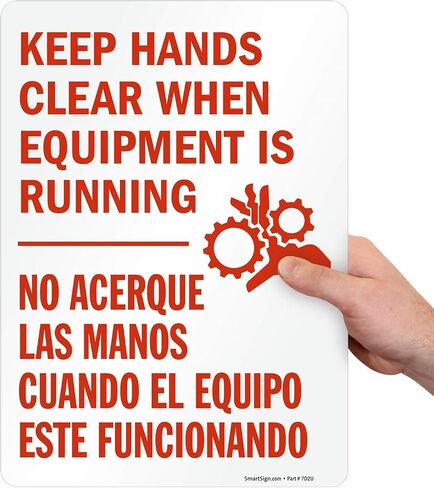 SmartSign "Keep Hands Clear When Equipment is Running" Bilingual Sign | 10" x 14" Plastic in Saudi Arabia