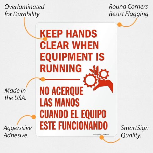 SmartSign "Keep Hands Clear When Equipment is Running" Bilingual Sign | 10" x 14" Plastic in Saudi Arabia
