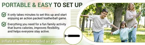 PlayVenture Outdoors Tetherball Rope Set with Pole for Adults, Kids, Dog - Heavy Duty Steel Pole, Natural Rubber Ball, Adjustable Rope, Air Pump. Portable Fun for Outdoors, Backyard in Kuwait