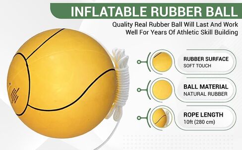 PlayVenture Outdoors Tetherball Rope Set with Pole for Adults, Kids, Dog - Heavy Duty Steel Pole, Natural Rubber Ball, Adjustable Rope, Air Pump. Portable Fun for Outdoors, Backyard in Kuwait