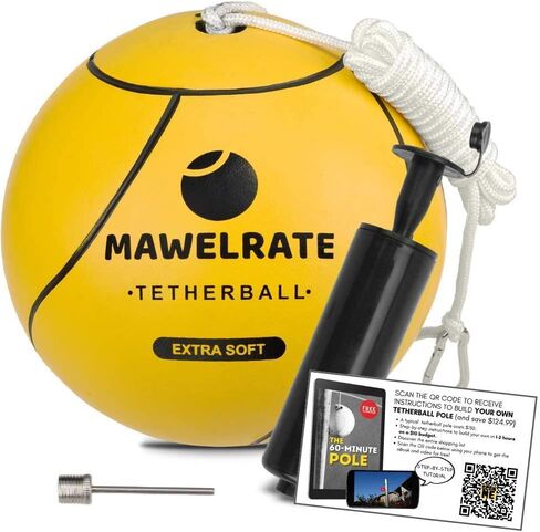مجموعة كرة وحبل Tetherball - لعبة مثالية في الهواء الطلق للأطفال - كرة ناعمة - حبل قابل للاستبدال - متعة محمولة للحديقة والفناء الخلفي - قم بتوصيل كرة Tetherball إلى أي عمود أو شجرة بمشبك - قطعة واحدة in Kuwait