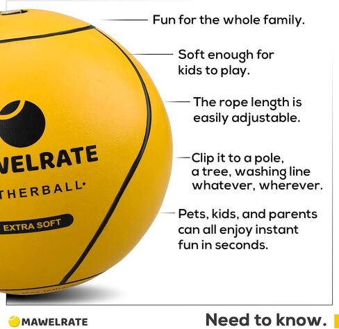 مجموعة كرة وحبل Tetherball - لعبة مثالية في الهواء الطلق للأطفال - كرة ناعمة - حبل قابل للاستبدال - متعة محمولة للحديقة والفناء الخلفي - قم بتوصيل كرة Tetherball إلى أي عمود أو شجرة بمشبك - قطعة واحدة in Kuwait