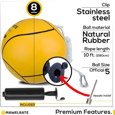 مجموعة كرة وحبل Tetherball - لعبة مثالية في الهواء الطلق للأطفال - كرة ناعمة - حبل قابل للاستبدال - متعة محمولة للحديقة والفناء الخلفي - قم بتوصيل كرة Tetherball إلى أي عمود أو شجرة بمشبك - قطعة واحدة in Kuwait