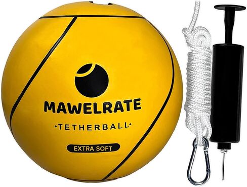 مجموعة كرة وحبل Tetherball - لعبة مثالية في الهواء الطلق للأطفال - كرة ناعمة - حبل قابل للاستبدال - متعة محمولة للحديقة والفناء الخلفي - قم بتوصيل كرة Tetherball إلى أي عمود أو شجرة بمشبك - قطعة واحدة in Kuwait