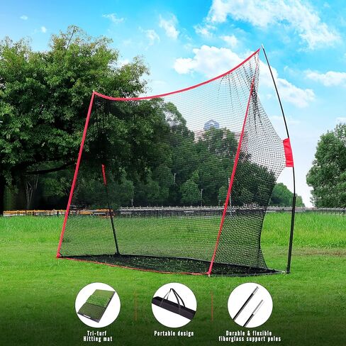 شبكة جولف Champkey مقاس 10 × 7 بوصة مع بساط جولف ثلاثي العشب مقاس 16 × 25 بوصة - إطار فولاذي شديد التحمل للقيادة في الفناء الخلفي، داخلي/خارجي، شبكة ممارسة تقطيع الجولف/التأرجح in Kuwait