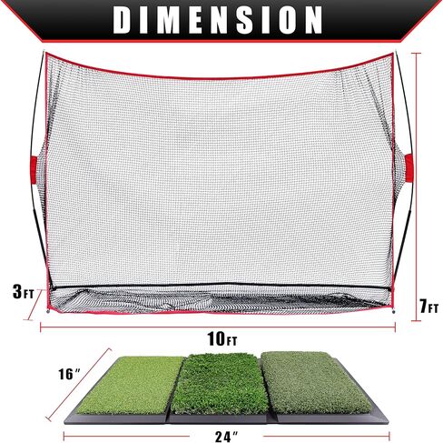 شبكة جولف Champkey مقاس 10 × 7 بوصة مع بساط جولف ثلاثي العشب مقاس 16 × 25 بوصة - إطار فولاذي شديد التحمل للقيادة في الفناء الخلفي، داخلي/خارجي، شبكة ممارسة تقطيع الجولف/التأرجح in Kuwait