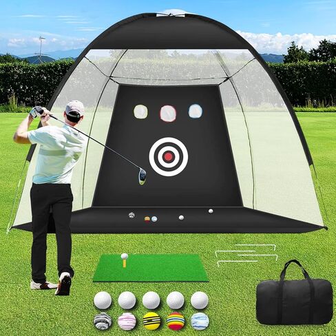 شبكة تدريب الجولف، شبكات ضرب الجولف مقاس 10 × 7 أقدام للقيادة في الفناء الخلفي، أرجوحة تقطيع الجولف مع الأهداف / 1 بساط جولف / 10 كرات جولف / 1 تي شيرت / حقيبة جولف - ملحقات الجولف للرجال في الأماكن المغلقة والخارجية لعبة رياضية in Kuwait