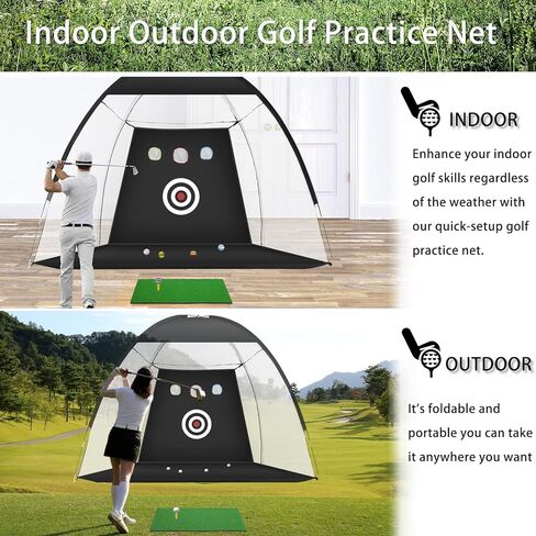 شبكة تدريب الجولف، شبكات ضرب الجولف مقاس 10 × 7 أقدام للقيادة في الفناء الخلفي، أرجوحة تقطيع الجولف مع الأهداف / 1 بساط جولف / 10 كرات جولف / 1 تي شيرت / حقيبة جولف - ملحقات الجولف للرجال في الأماكن المغلقة والخارجية لعبة رياضية in Kuwait