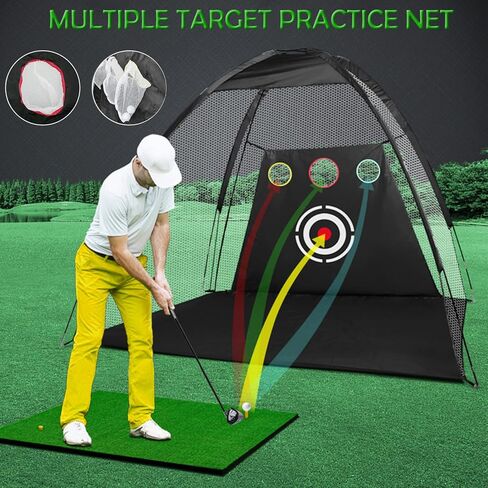 شبكة تدريب الجولف، شبكات ضرب الجولف مقاس 10 × 7 أقدام للقيادة في الفناء الخلفي، أرجوحة تقطيع الجولف مع الأهداف / 1 بساط جولف / 10 كرات جولف / 1 تي شيرت / حقيبة جولف - ملحقات الجولف للرجال في الأماكن المغلقة والخارجية لعبة رياضية in Kuwait