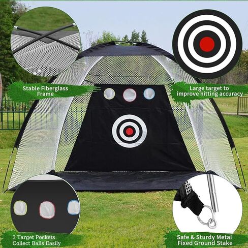 شبكة تدريب الجولف، شبكات ضرب الجولف مقاس 10 × 7 أقدام للقيادة في الفناء الخلفي، أرجوحة تقطيع الجولف مع الأهداف / 1 بساط جولف / 10 كرات جولف / 1 تي شيرت / حقيبة جولف - ملحقات الجولف للرجال في الأماكن المغلقة والخارجية لعبة رياضية in Kuwait