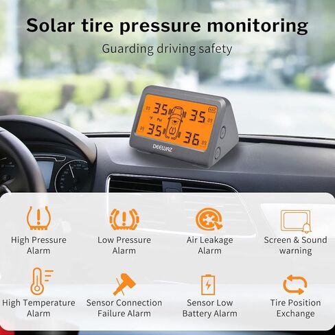 نظام مراقبة ضغط الإطارات، DEEWAZ MY77T Solar TPMS، نظام مراقبة ضغط الإطارات مع 4 أجهزة استشعار TPMS داخلية، 0-116 رطل لكل بوصة مربعة لسيارة SUV MPV بيك اب سيدان على الطرق الوعرة in Kuwait