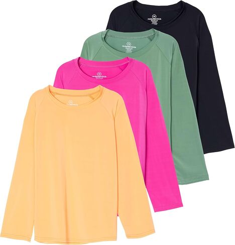 Real Essentials 4 Pack: Girls Long Sleeve Rash Guard Shirt - Swimwear UPF Sun Protection Swim Top (Ages 4-16) in Saudi Arabia