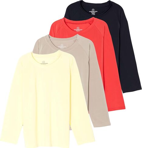 Real Essentials 4 Pack: Girls Long Sleeve Rash Guard Shirt - Swimwear UPF Sun Protection Swim Top (Ages 4-16) in Saudi Arabia