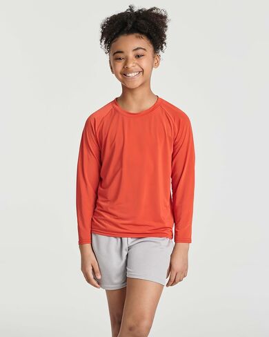 Real Essentials 4 Pack: Girls Long Sleeve Rash Guard Shirt - Swimwear UPF Sun Protection Swim Top (Ages 4-16) in Saudi Arabia