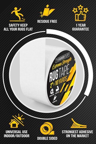 شريط سجاد مزدوج الجوانب من The Good Stuff عالي التحمل [2 بوصة × 10 ياردات] سجاد آمن للأرضيات الخشبية والصفائحية والسجاد مع شريط سجاد غير قابل للانزلاق للسجاد in Kuwait