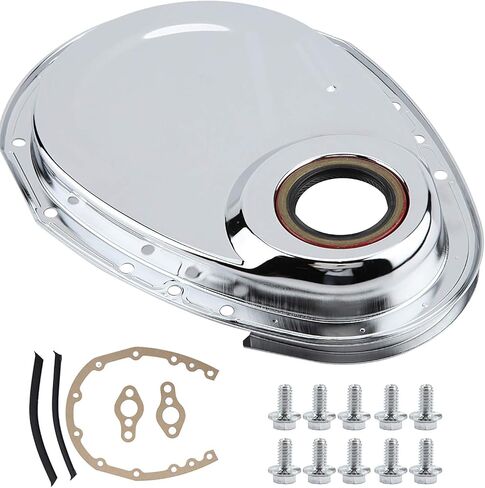 مجموعة غطاء سلسلة التوقيت، طقم غطاء سلسلة التوقيت الحديدي، براغي ختم سلسلة توقيت السيارة، بديل مناسب لمحركات Chevy SBC 283 327 305 350 383 400 in Kuwait