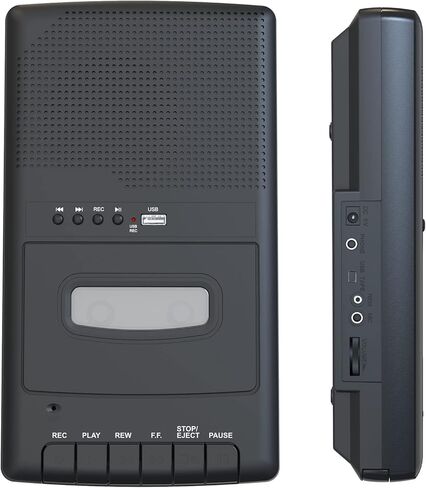 مسجل شريط مشغل كاسيت، مشغل كاسيت USB محمول مع ميكروفون مستقل، محول رقمي كاسيت إلى محرك فلاش USB، تسجيل USB على الشريط، مكبر صوت مدمج، مقبض تلسكوبي، سماعة أذن 3.5 مم in Kuwait