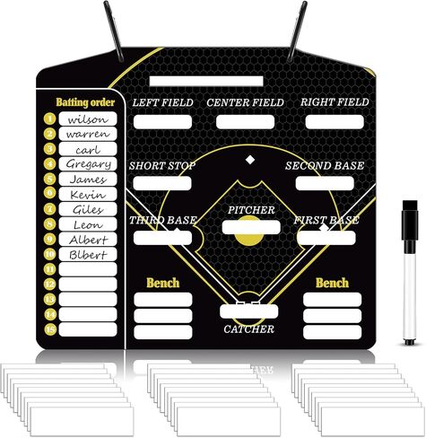 Geyee 34 Pcs Magnetic Baseball Lineup Board for Coach, Erases Easily Magnetic Dugout Board Softball Coaching Board with 30 Lineup Cards 2 Snap Hooks and Marker Pen in Saudi Arabia