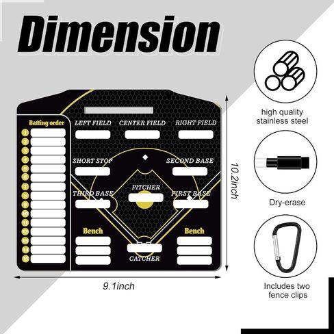 Geyee 34 Pcs Magnetic Baseball Lineup Board for Coach, Erases Easily Magnetic Dugout Board Softball Coaching Board with 30 Lineup Cards 2 Snap Hooks and Marker Pen in Saudi Arabia
