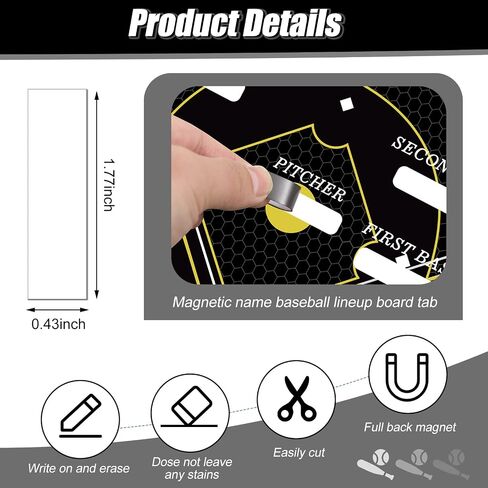 Geyee 34 Pcs Magnetic Baseball Lineup Board for Coach, Erases Easily Magnetic Dugout Board Softball Coaching Board with 30 Lineup Cards 2 Snap Hooks and Marker Pen in Saudi Arabia