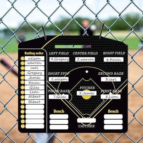 Geyee 34 Pcs Magnetic Baseball Lineup Board for Coach, Erases Easily Magnetic Dugout Board Softball Coaching Board with 30 Lineup Cards 2 Snap Hooks and Marker Pen in Saudi Arabia