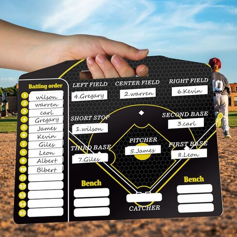 Geyee 34 Pcs Magnetic Baseball Lineup Board for Coach, Erases Easily Magnetic Dugout Board Softball Coaching Board with 30 Lineup Cards 2 Snap Hooks and Marker Pen in Saudi Arabia