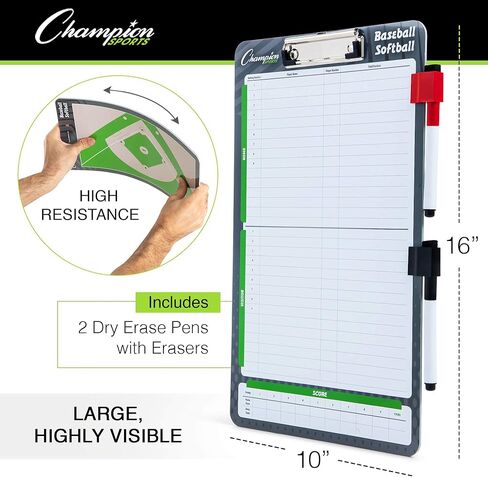 Champion Sports Large & XL Dry Erase Board For Coaching - Whiteboards for Strategizing, Techniques, Plays - 2-Sided Boards with Front Side Full Field - Backside Half Field and Lineup in Kuwait