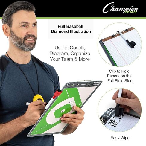 Champion Sports Large & XL Dry Erase Board For Coaching - Whiteboards for Strategizing, Techniques, Plays - 2-Sided Boards with Front Side Full Field - Backside Half Field and Lineup in Kuwait