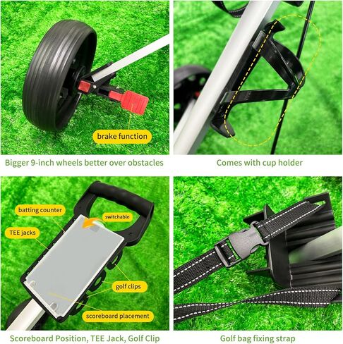 JJM Push-Pull Golf Cart, 4 Wheels Smooth and Lightweight Aluminum Alloy Folding Golf Cart for Standard Golf Bag in Kuwait